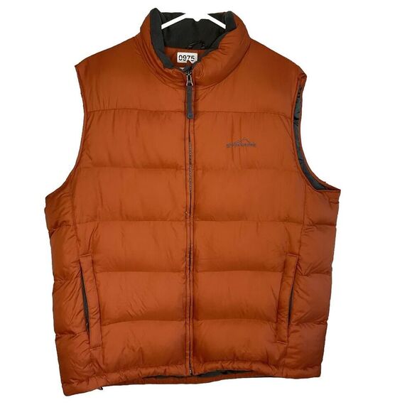 Eddie Bauer Down Vest Men’s XL Extra Large Orange Puffer Premium goose Down - Picture 1 of 8